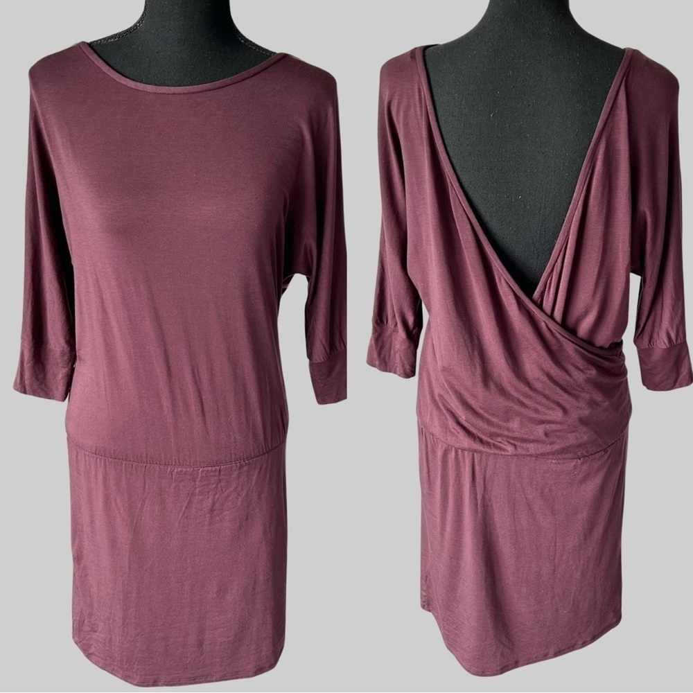 Aritzia Babaton Burgundy Open Back Stretchy Jersey Dress